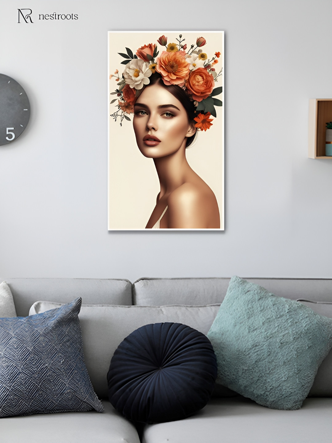 nestroots Beige & Orange Floral Grace Beauty in Bloom Canvas Floral and Botanical Wall Art