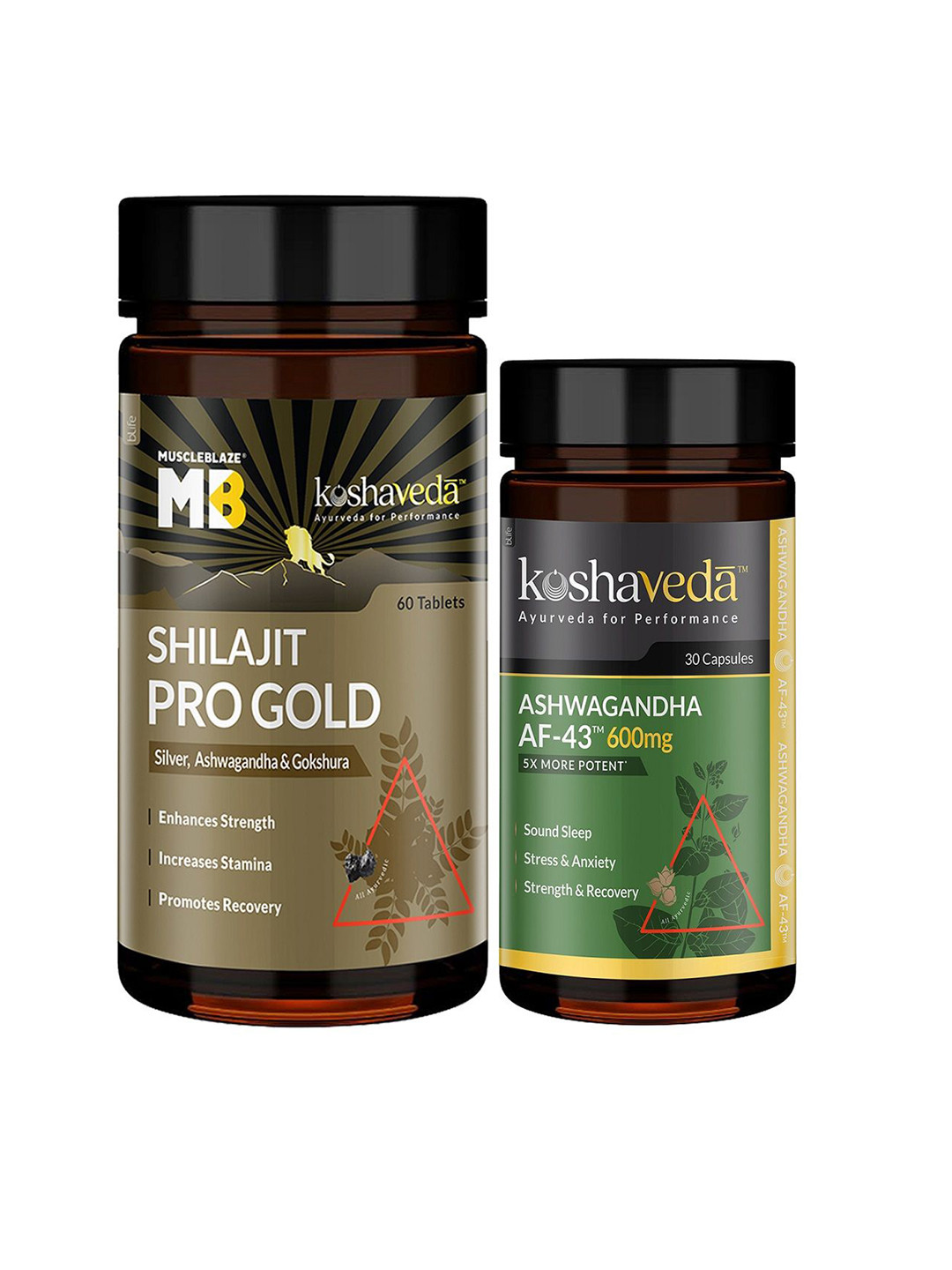 Koshaveda Shilajit Pro Gold - 60 Tablets & Ashwangandha AF-43 600mg - 30 Capsules