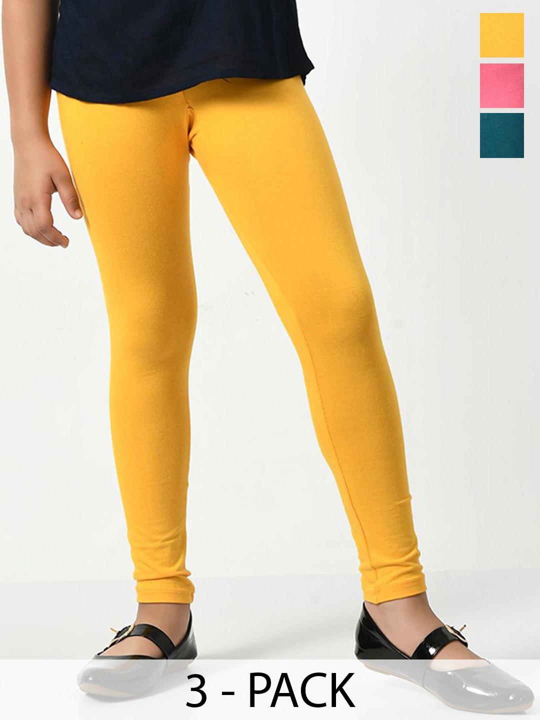 KAYU Girls Pack Of 3 Solid Ankle-Length Lenggings