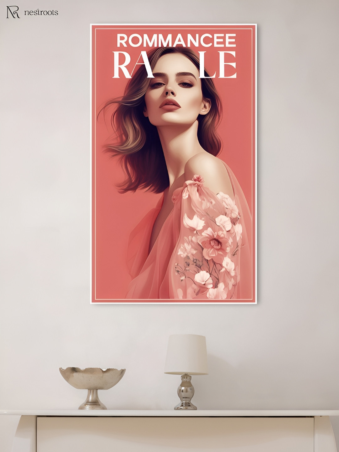 nestroots Peach-Coloured & White Romancee Rale Captivating Canvas Painting Wall Art