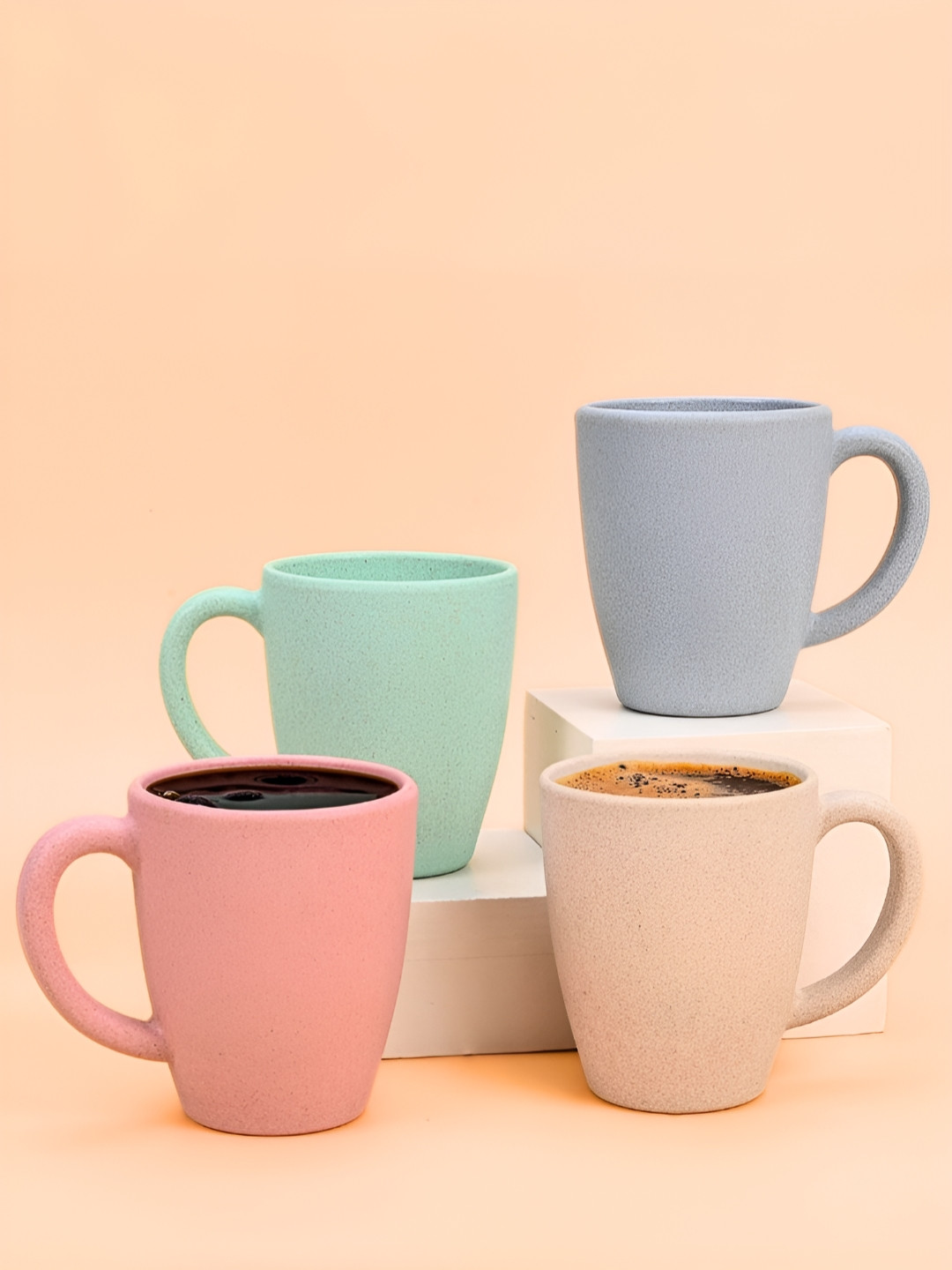 eha Loving Couple Valentine Love Theme Blue Biocomposite Microwave Safe 4 Piece Mug-300ml