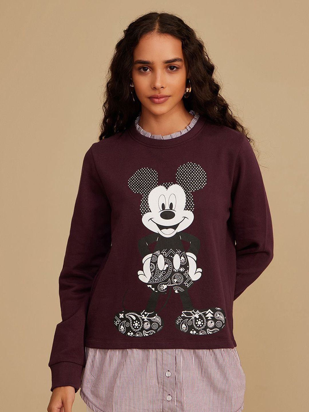 Kazo Women aw24 disney Cotton Graphic Mickey Mouse Printed Sweatshirt