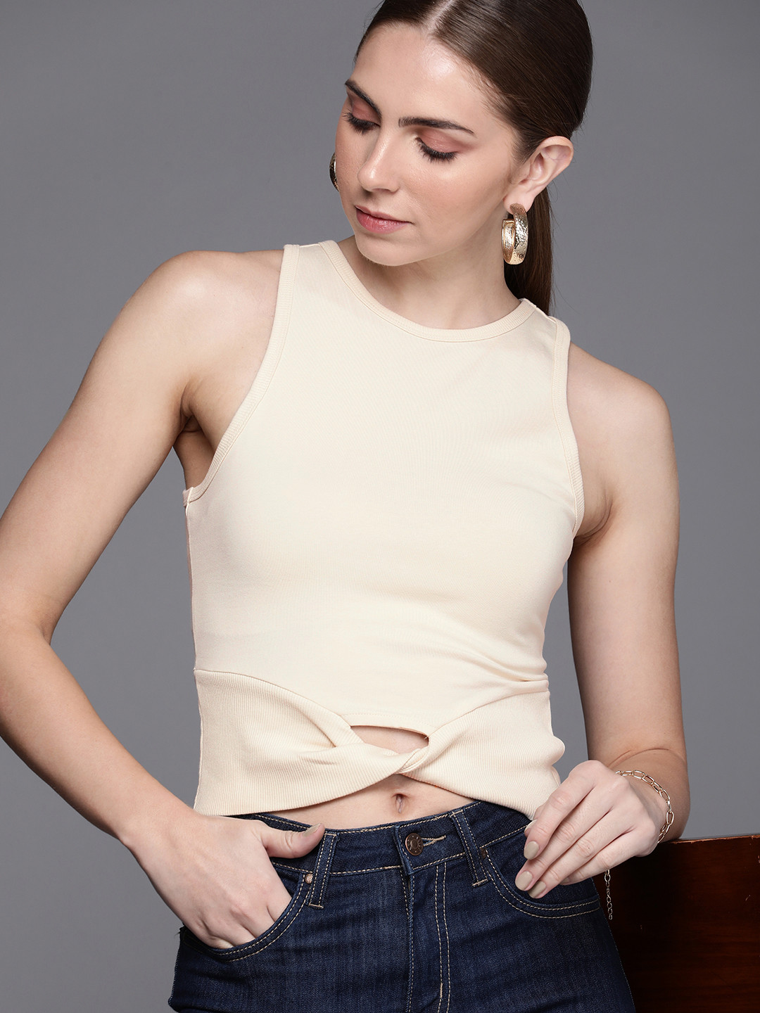 Kenneth Cole Solid Twisted Sleeveless T-shirt