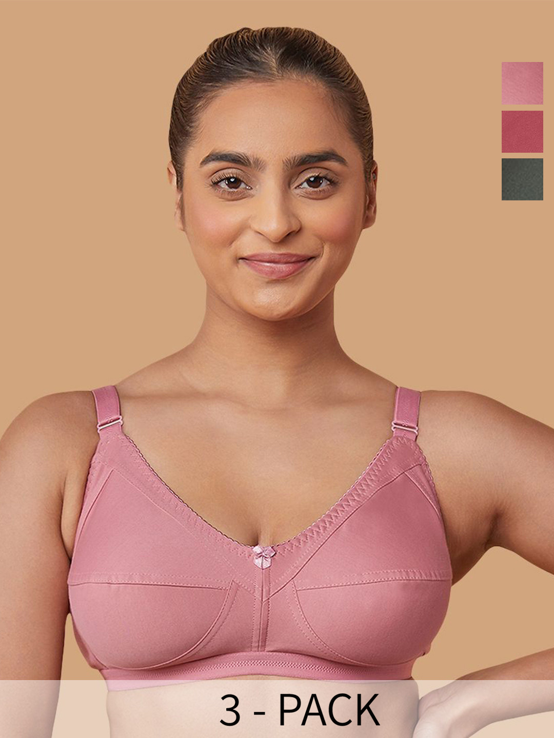 MAASHIE M307 Pack of 3 Non Padded Everyday Minimizer Bra ON-CRL-OLV