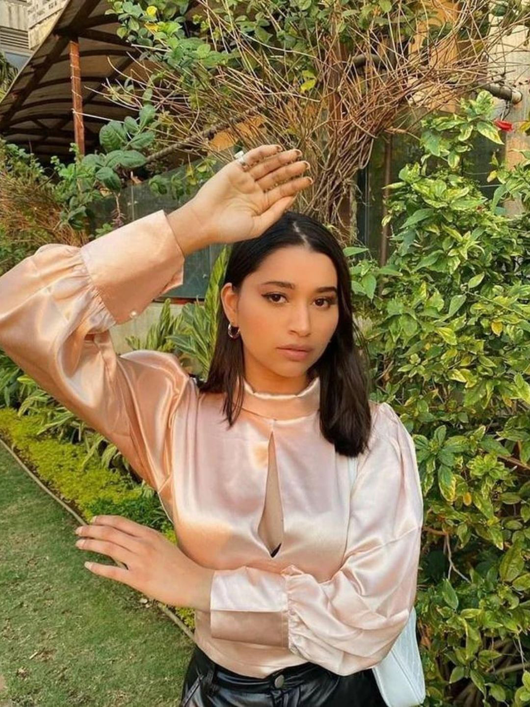 HEY MISSY Keyhole Neck Cuffed Sleeves Cotton Top