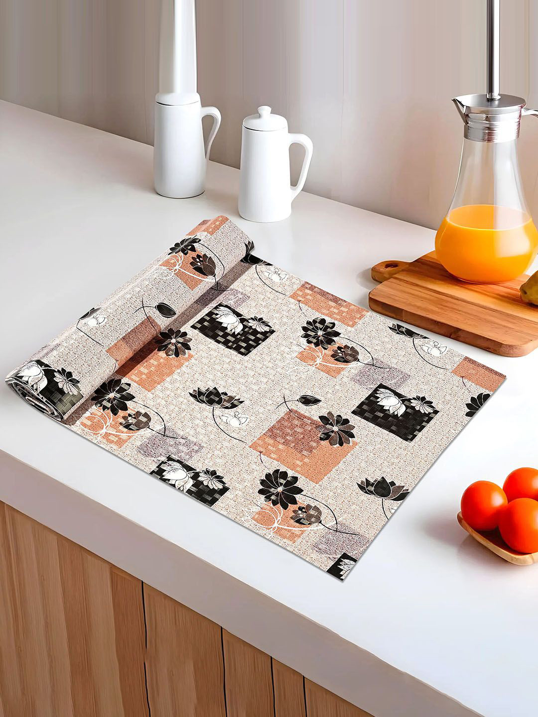 Kuber Industries Brown Lotus Printed Shelf Liner