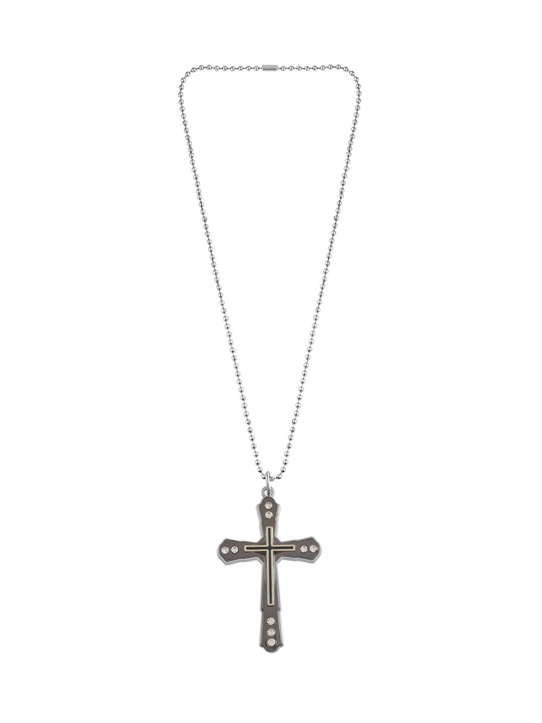 MEMOIR Silver Plated Stone Studded Cross Crucifix Pendant With Chain