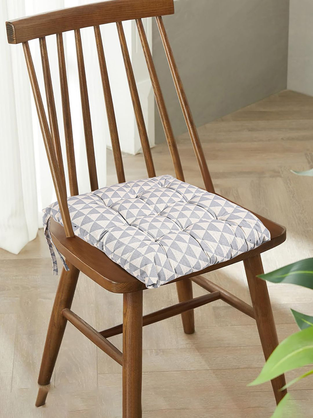Kuber Industries Grey & Green 4 Pieces Checked Cotton Chair Pads