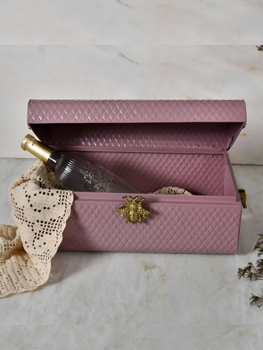 Living With Elan The Royal Hive Mauve Textured Metal Trunk Box Organisers