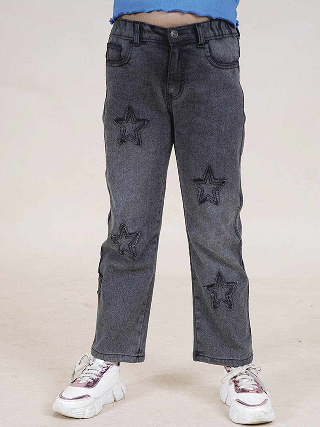 KiddoPanti Girls Jean Flared Acid Wash Mid-Rise Stretchable Jeans