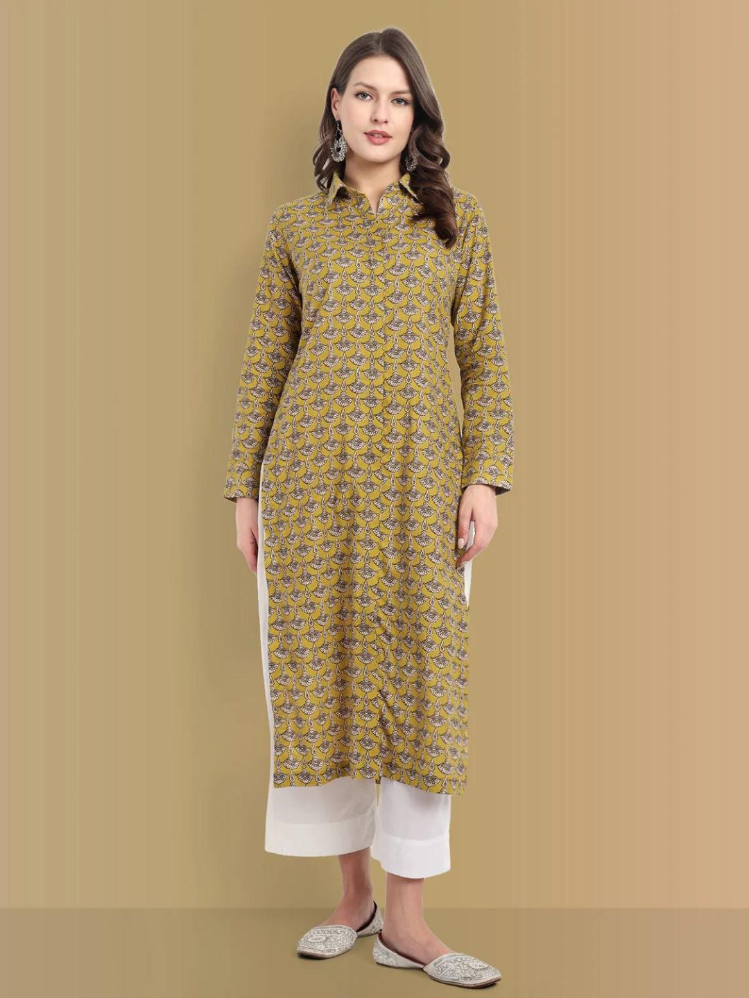 Mera Rang Ethnic Motifs Ajrak Printed Shirt Collar Pure Cotton Straight Kurta