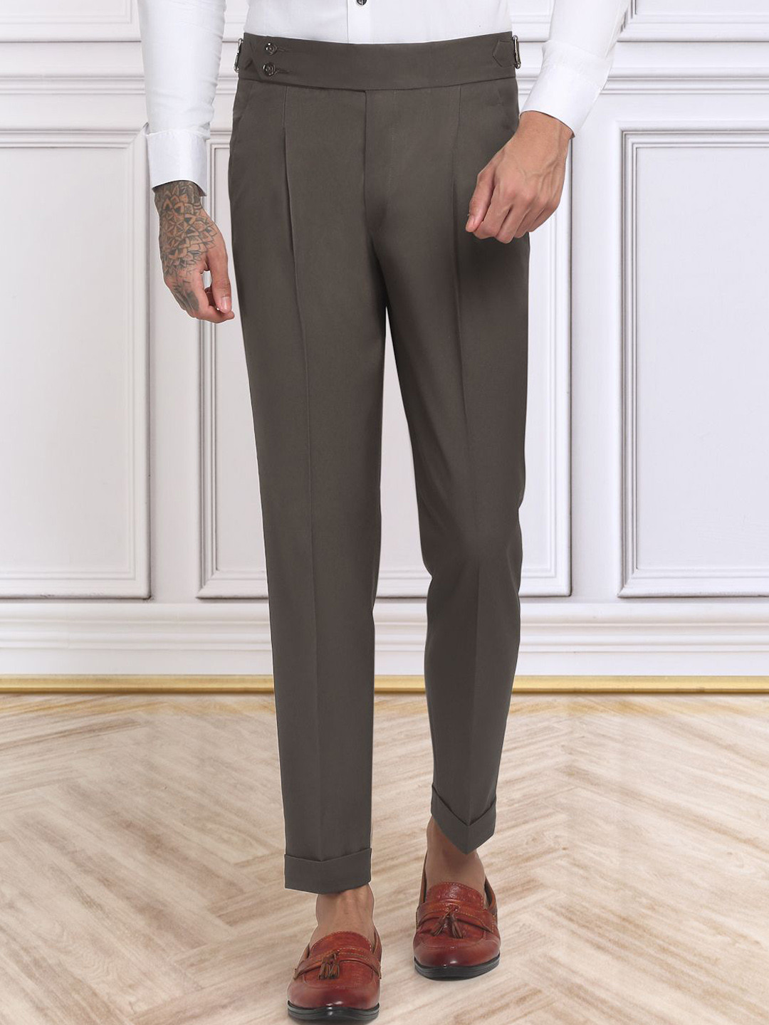 KLOTTHE Men's Brown Slim Fit Gurkha Pants