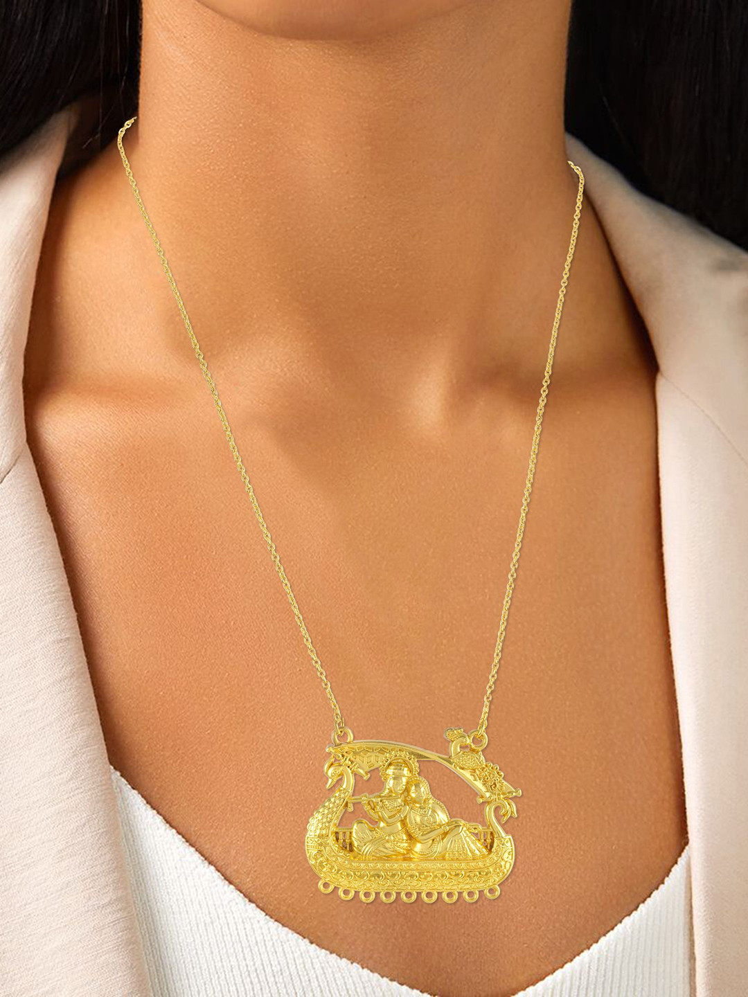 MEMOIR Gold-Plated Radha Krishna Temple Jewellery Pendant