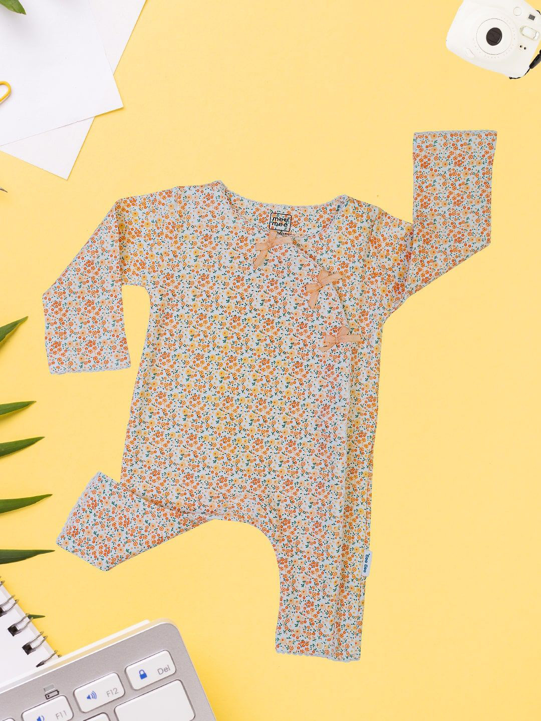 MeeMee Infants Girls Floral Printed Cotton Interlock Romper Suits