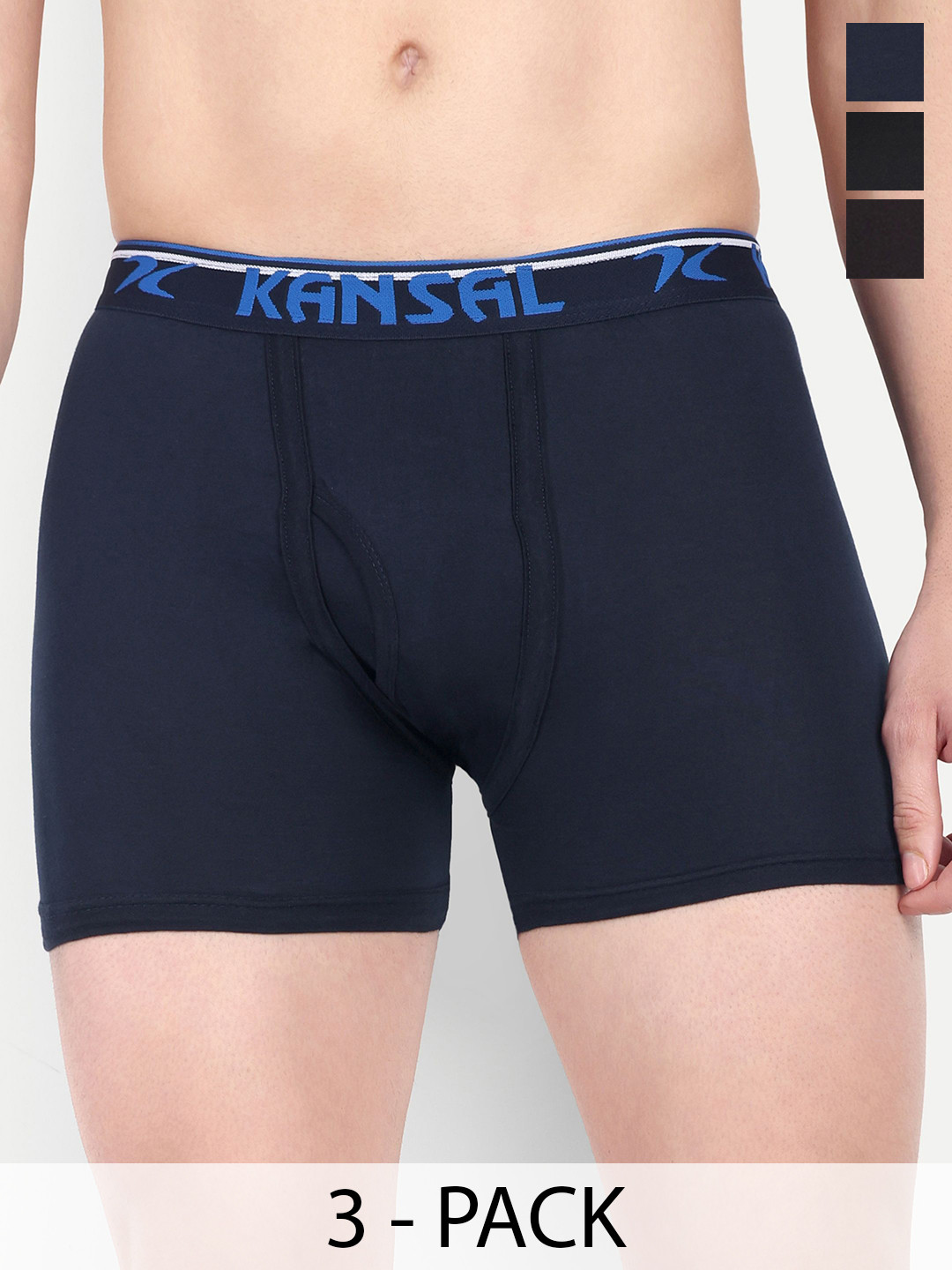 KANSALMen Pack Of 3 Cotton Mid-Rise Trunk 1-MNF_P3_CNB-BLACK, NAVY, COFFEE