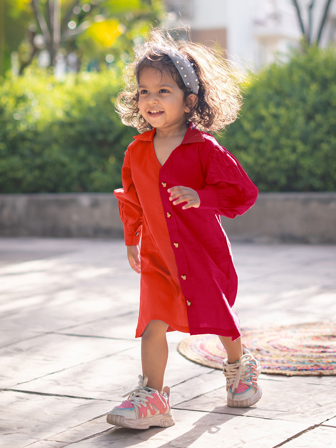 Peekaaboo Kids Girls Solid Puff Sleeve Shirt Dress