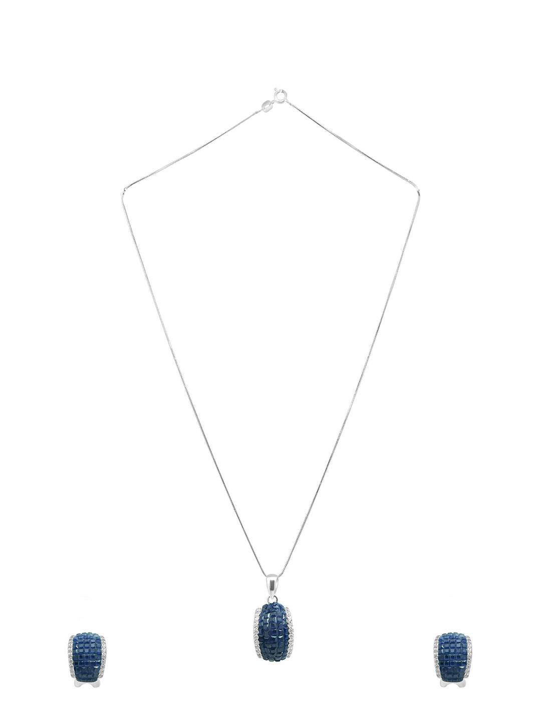 925 SILLER 925 Pure Silver Blue Stone Sudded Jewellery Set