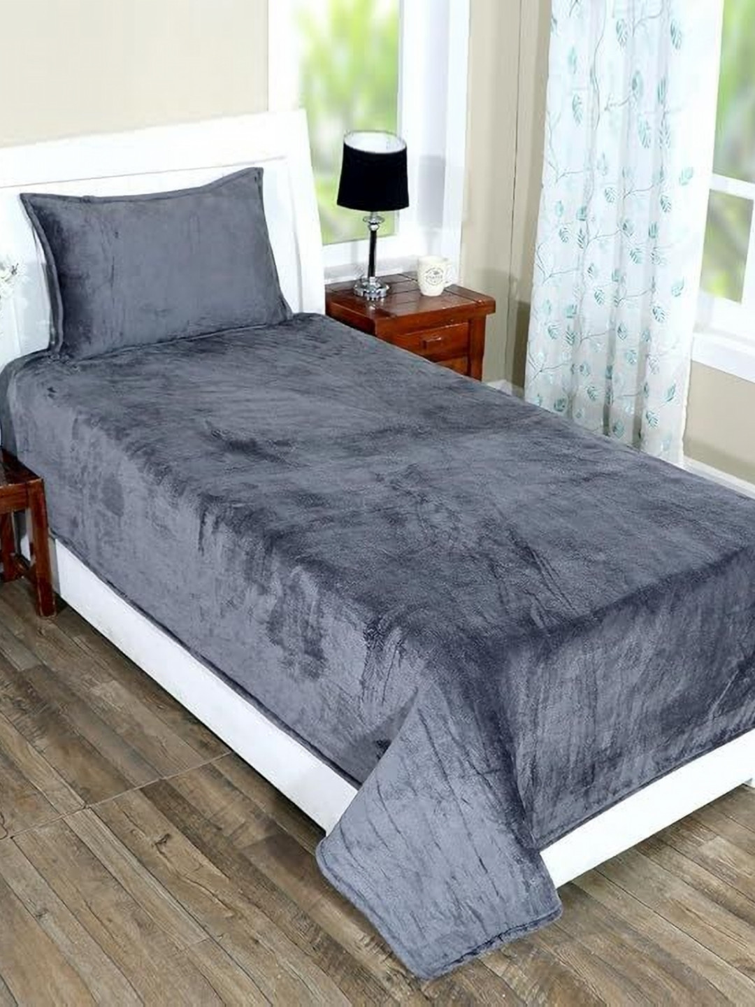 BREVARD Fleno Grey Wool 260 TC Single Fine Bedsheet with a Pillow Cover-90 x 60 inches