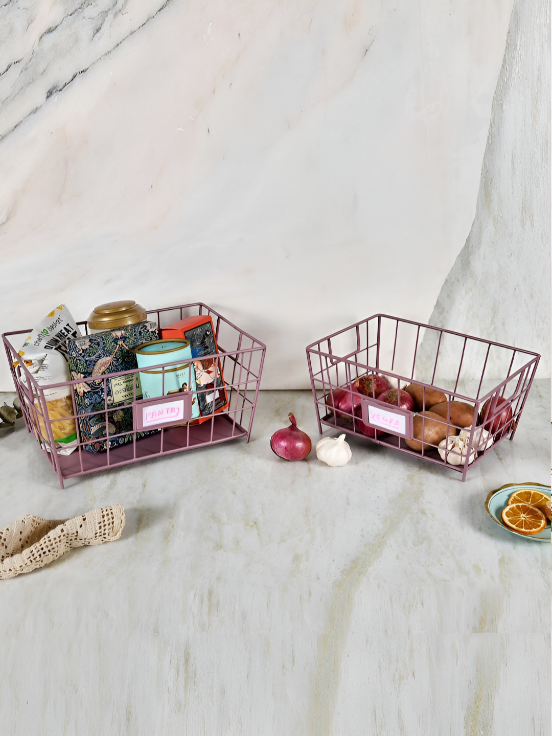 Living With Elan Mauve 2 Pieces Rectangle Fruit & Vegetable Baskets