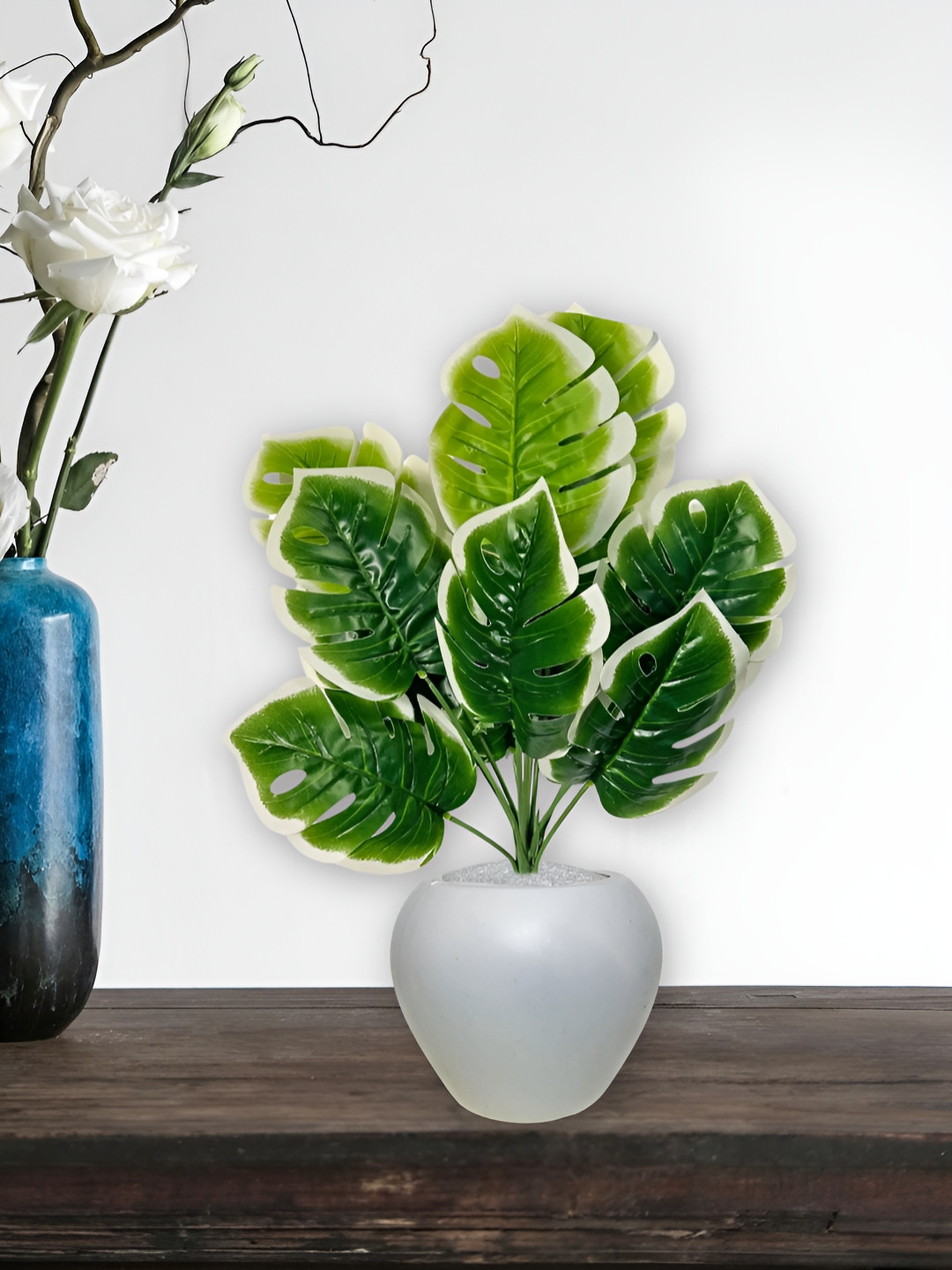 ARTSY White & Green Non-Hanging Monstera Deliciosa Artificial Plant With Pot