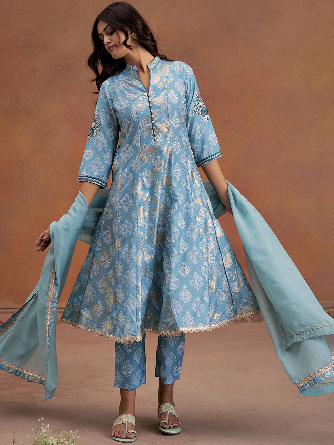 Jaipur Kurti Embroidered Bandhani Printed Festive Anarkali Kurta Set with Dupatta