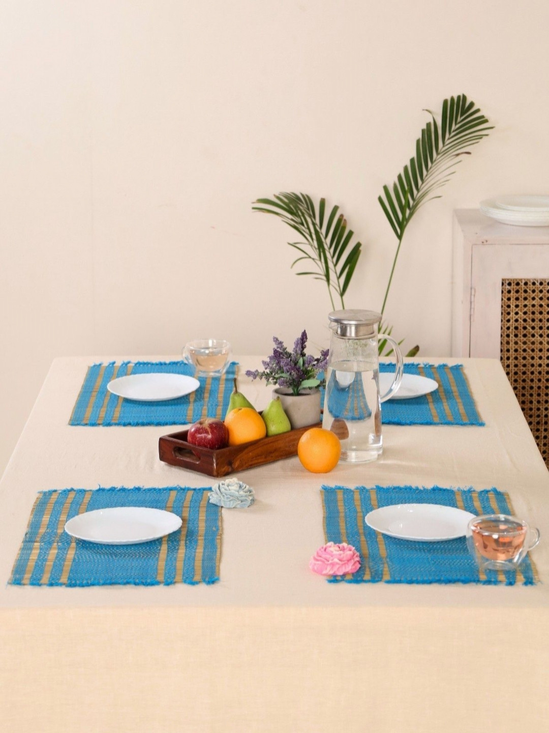 Peepul Tree Blue 4 Pieces Rectangle Shape Table Placemats