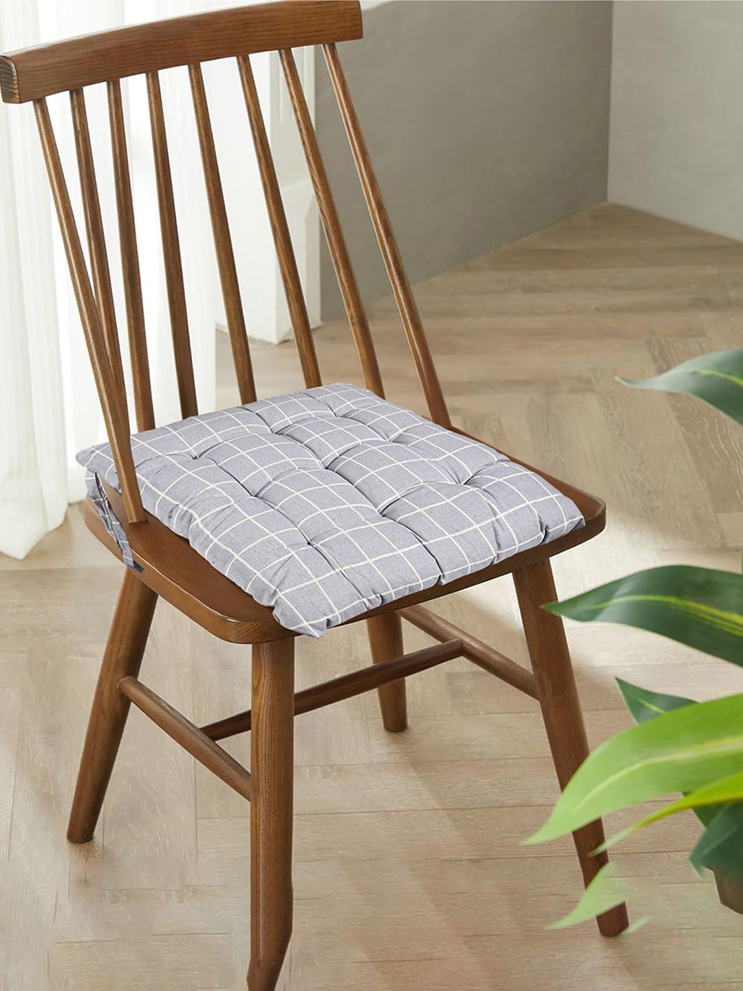 Kuber Industries Grey & Green 4 Pieces Checked & Printed Cotton Chair Pads