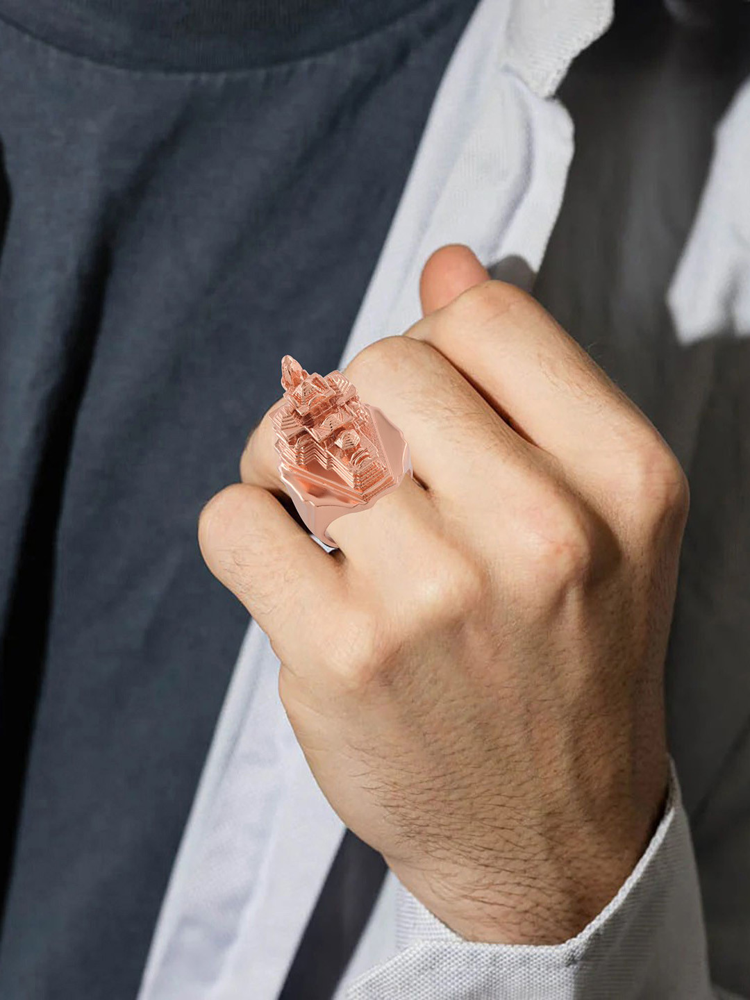 MEMOIR Men Copper-Plated Ram Mandir Finger Ring