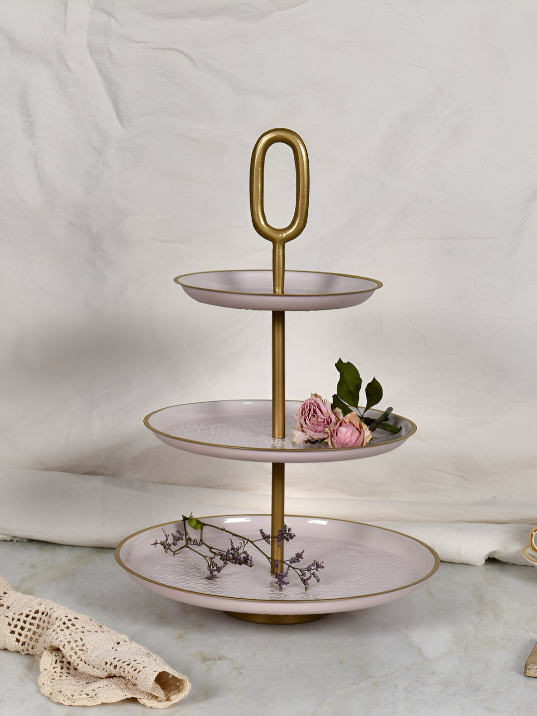 Living With Elan Lavender & Gold-Toned 3 Tier Round Cake Stand