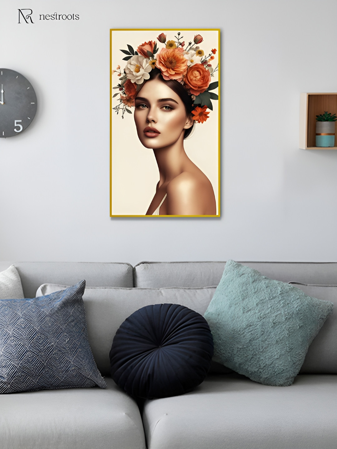 nestroots Brown & Orange Floral Grace Beauty in Bloom Canvas Painting Wall Art