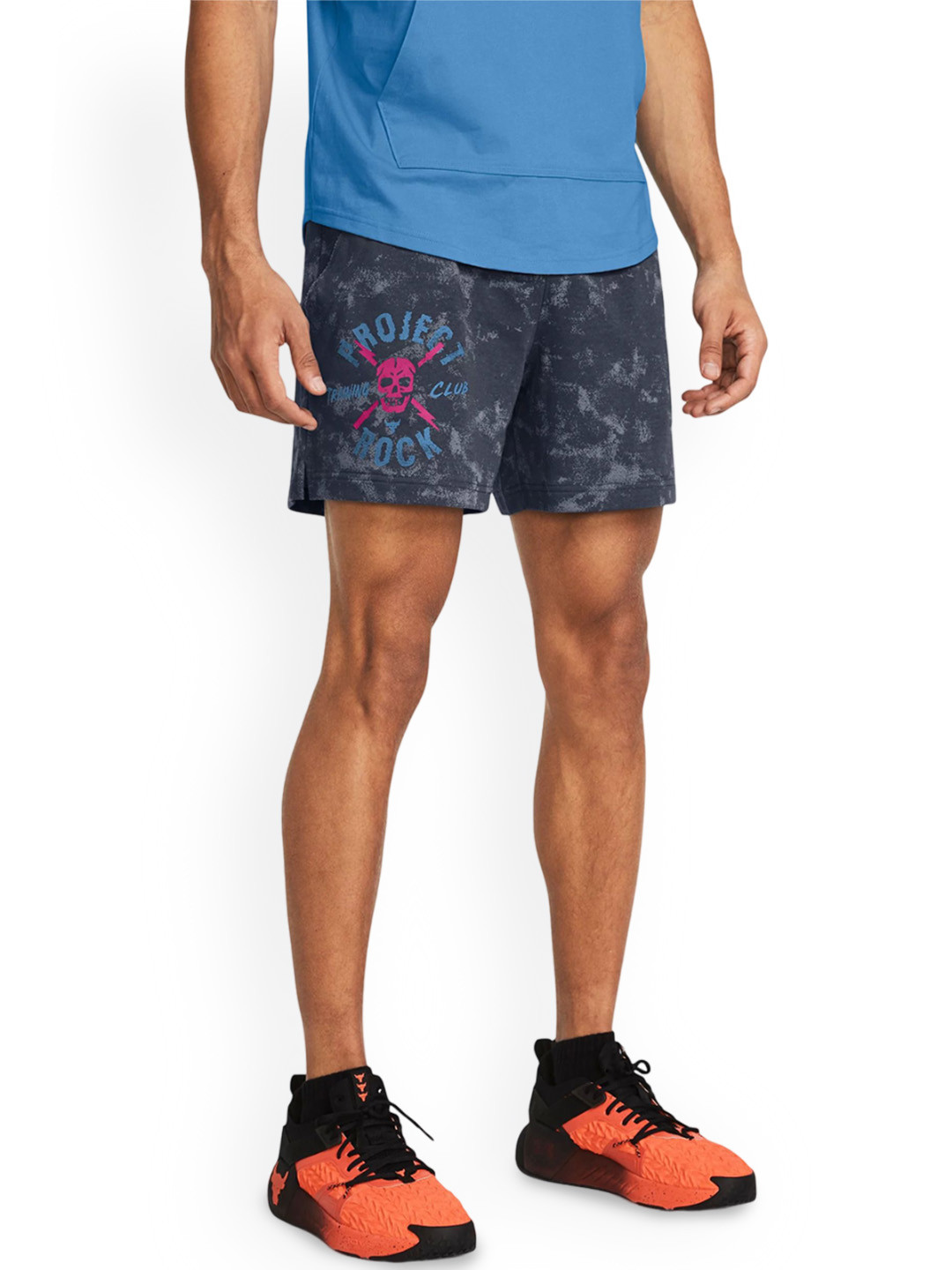 UNDER ARMOUR UA Project Rock Rival Terry Men Abstract Printed Mid Rise Sports Shorts