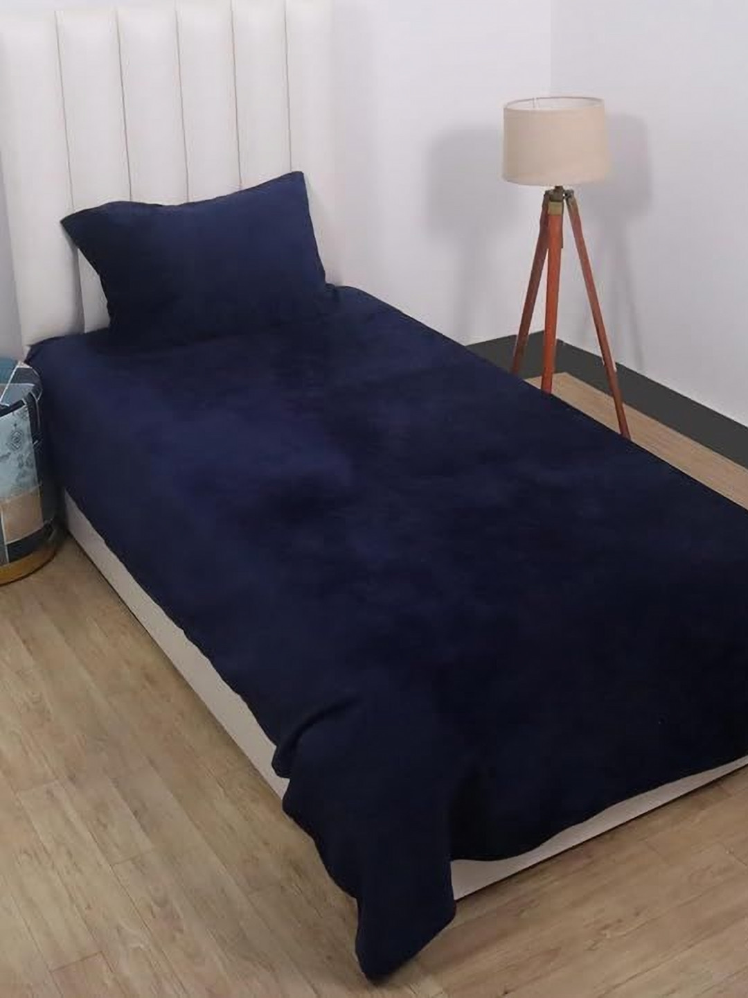 BREVARD Navy Blue Wool 260 TC Double Fine Bedsheet with a Pillow Cover-90 x 60 inches