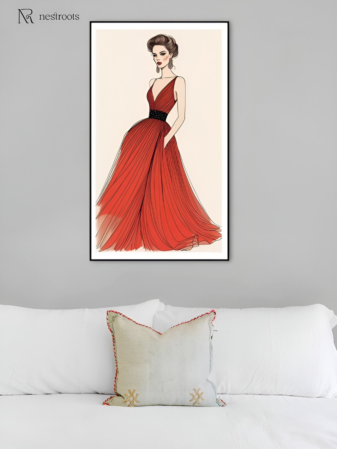 nestroots Orange & Black Elegant Lady Canvas Painting Wall Art