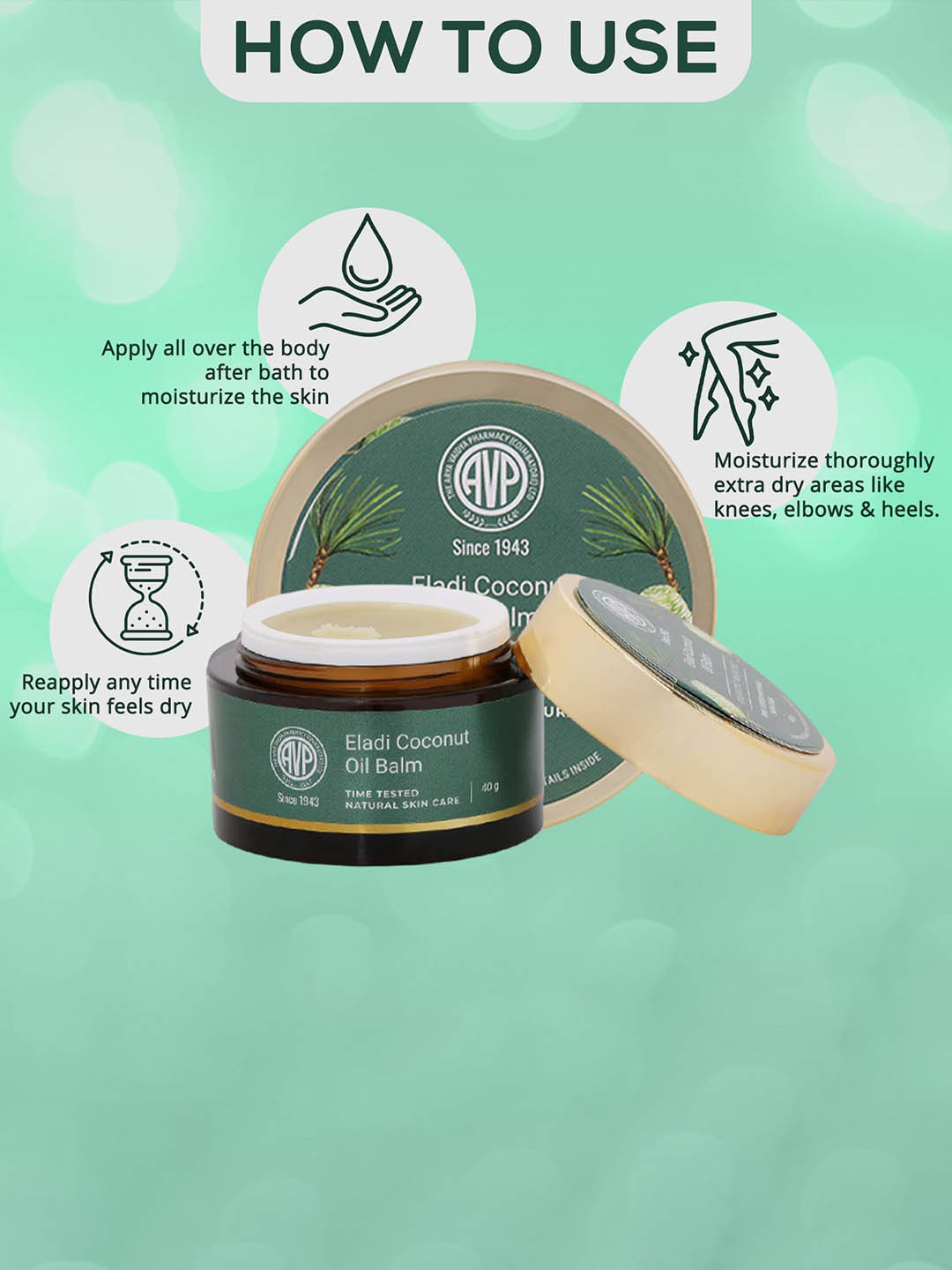 AVP Eladi Coconut Oil Ayurvedic Balm with Natural Bee Wax - 40 g