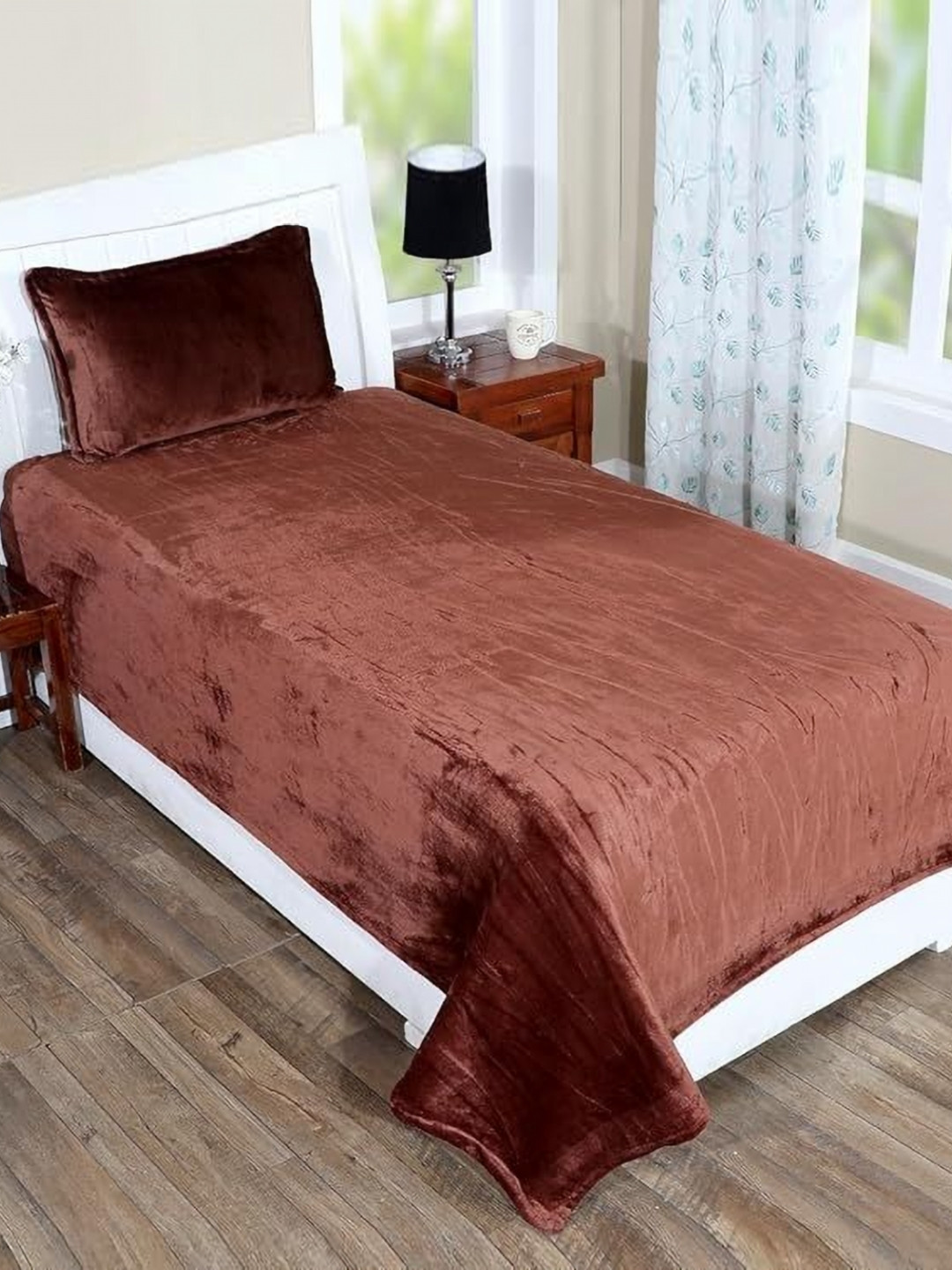 MORADO Fleno Brown Solid Wool 260 TC Single Fine Bedsheet with a Pillow Cover-152 x 228 cm