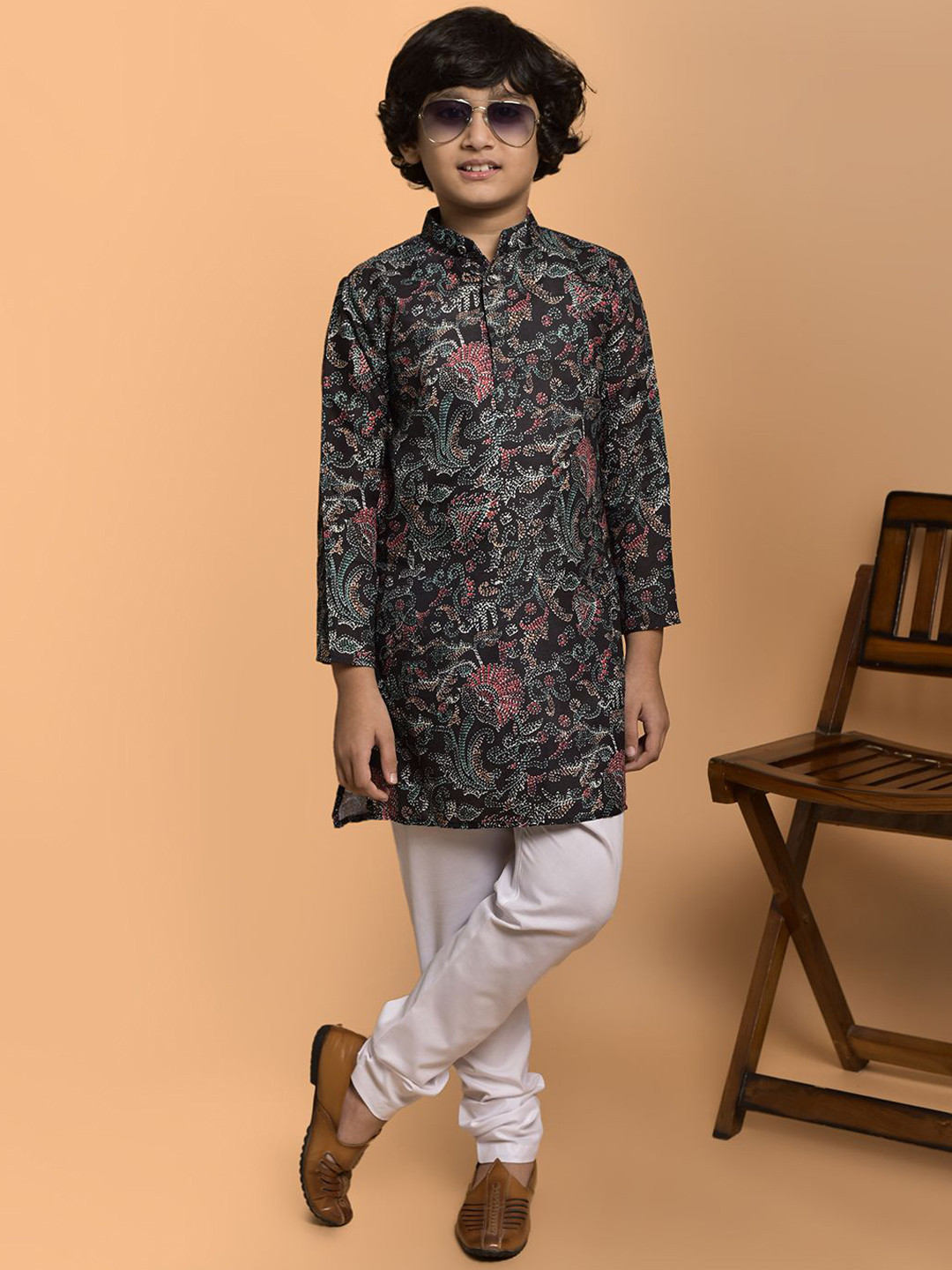 PRINTCULTR Boys Ethnic Motifs Printed Mandarin Collar Pure Cotton Straight Kurta