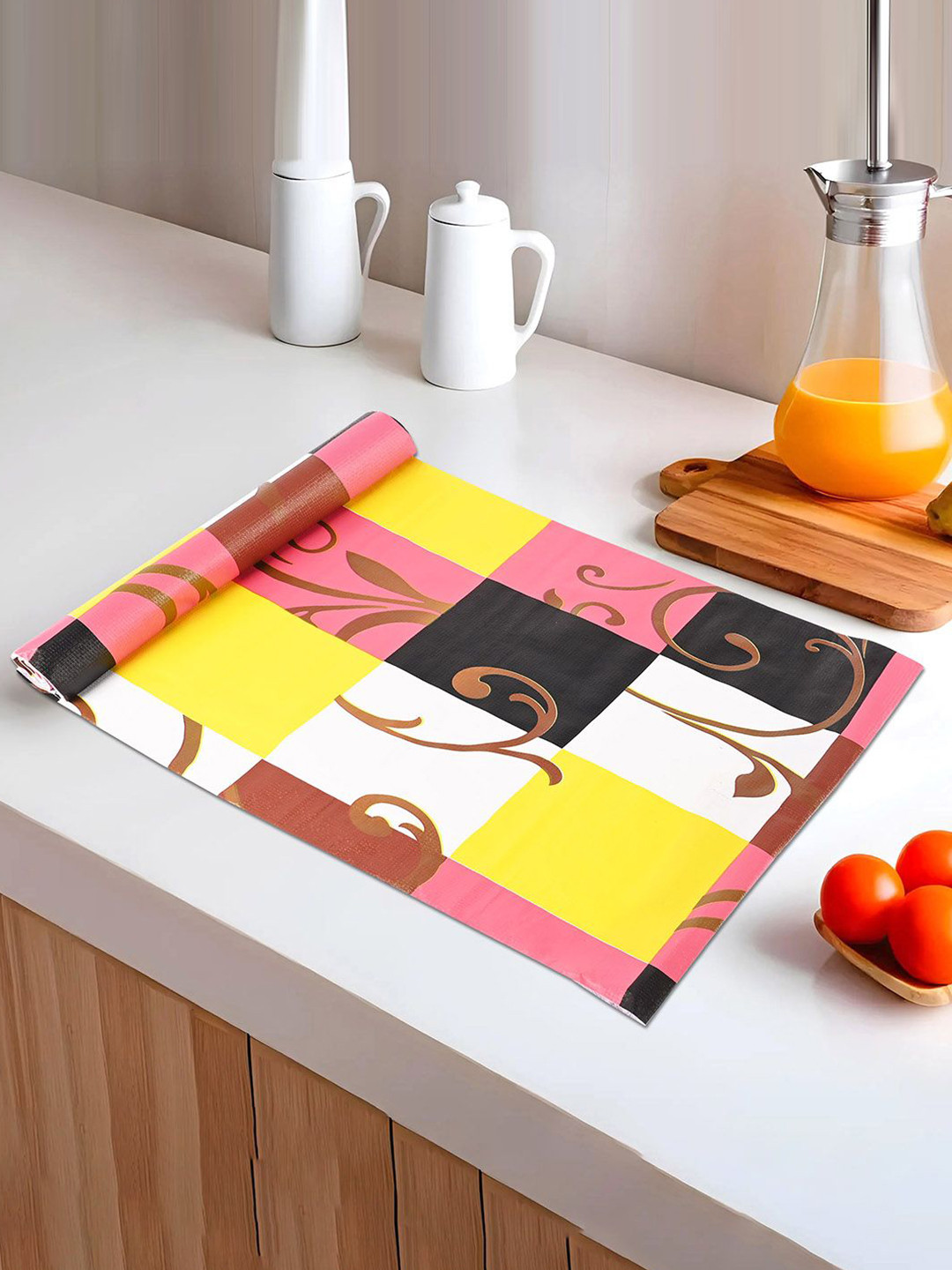 Kuber Industries Pink & Yellow Shelf Liner Organiser