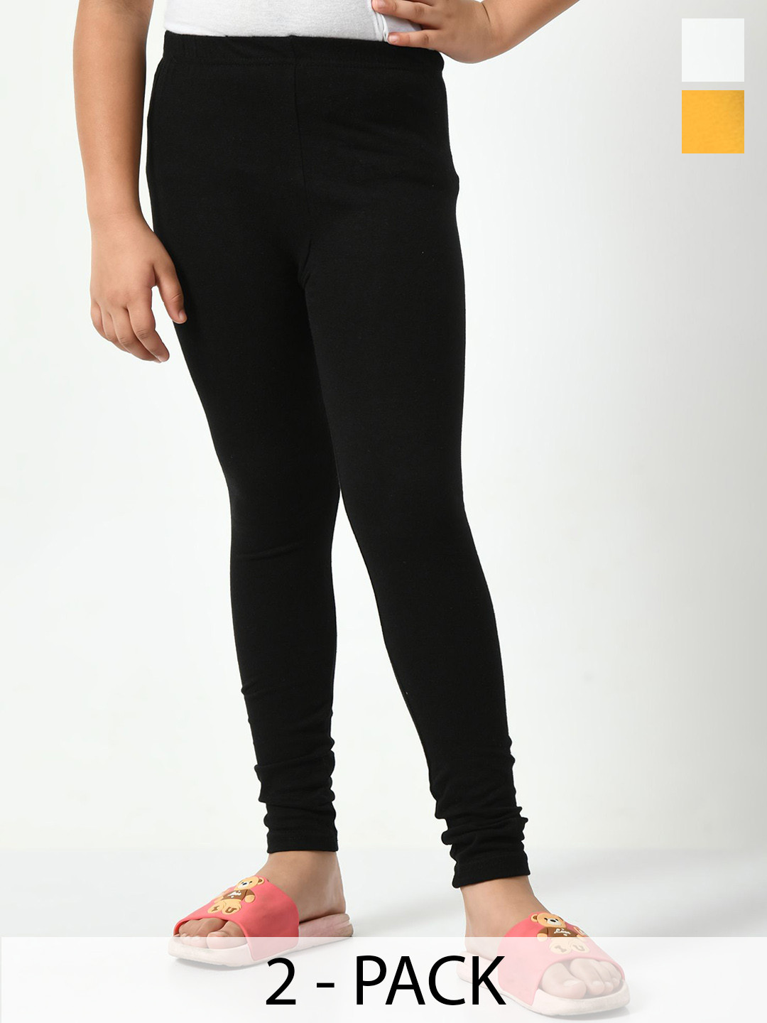 KAYU Pack Of 2 Girls Cotton Mid-Rise Churidar Length Leggings