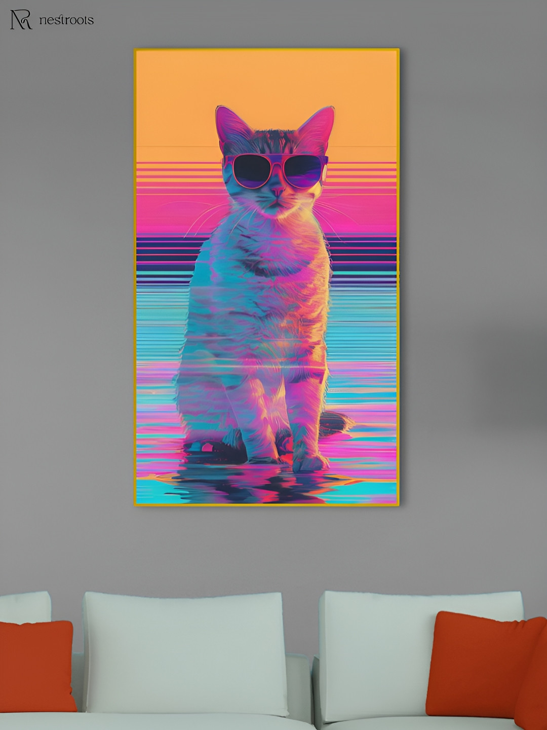 nestroots Yellow & Blue Cat Canvas Painting Wall Art