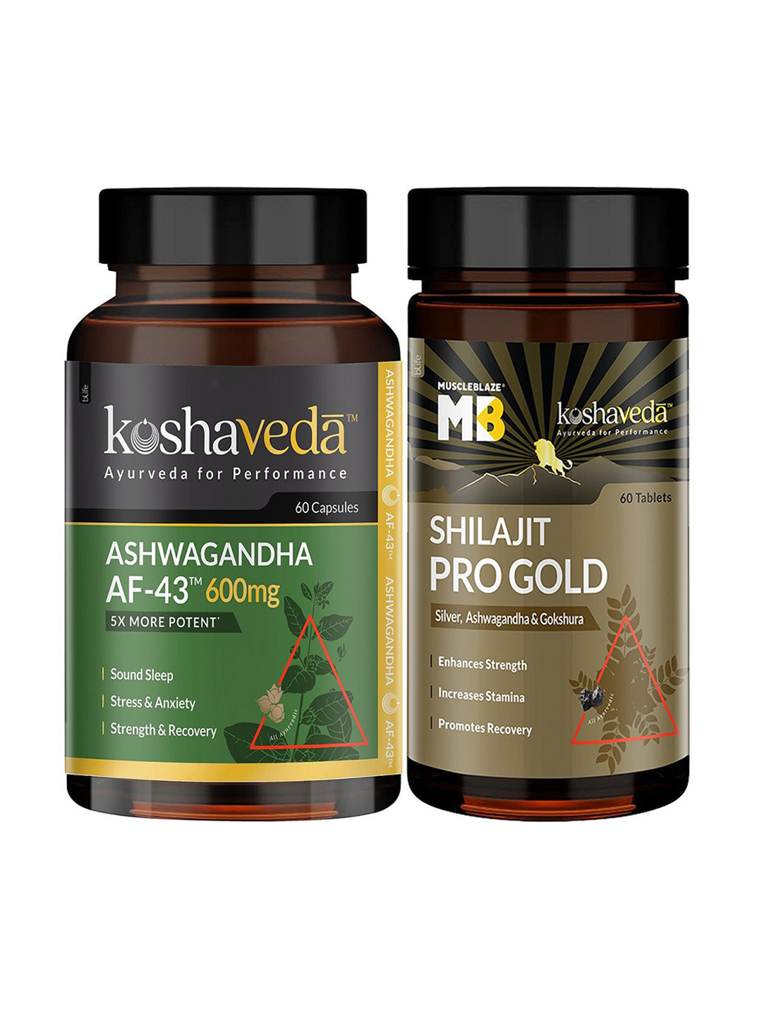 Koshaveda Shilajit Pro Gold - 60 Tablets & Ashwangandha AF-43 600mg - 60 Capsules