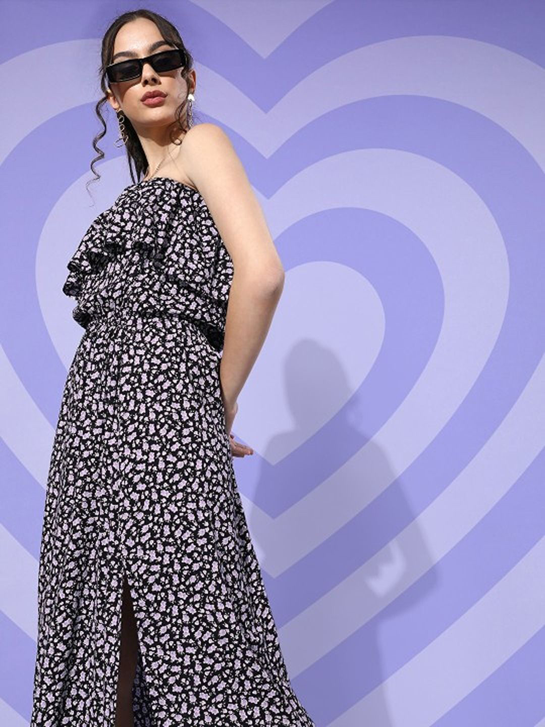 StyleCast X SERA Print Off-Shoulder Ruffled A-Line Maxi Dress