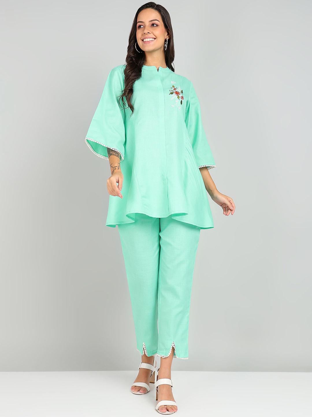 Shiv ali apparels Women Embroidered Tunic & Trousers Co-Ords Set