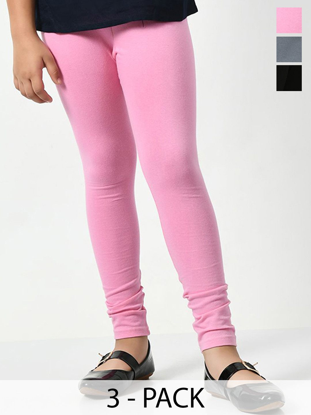 KAYU Girls Pack Of 3 Solid Cotton Ankle-Length Lenggings