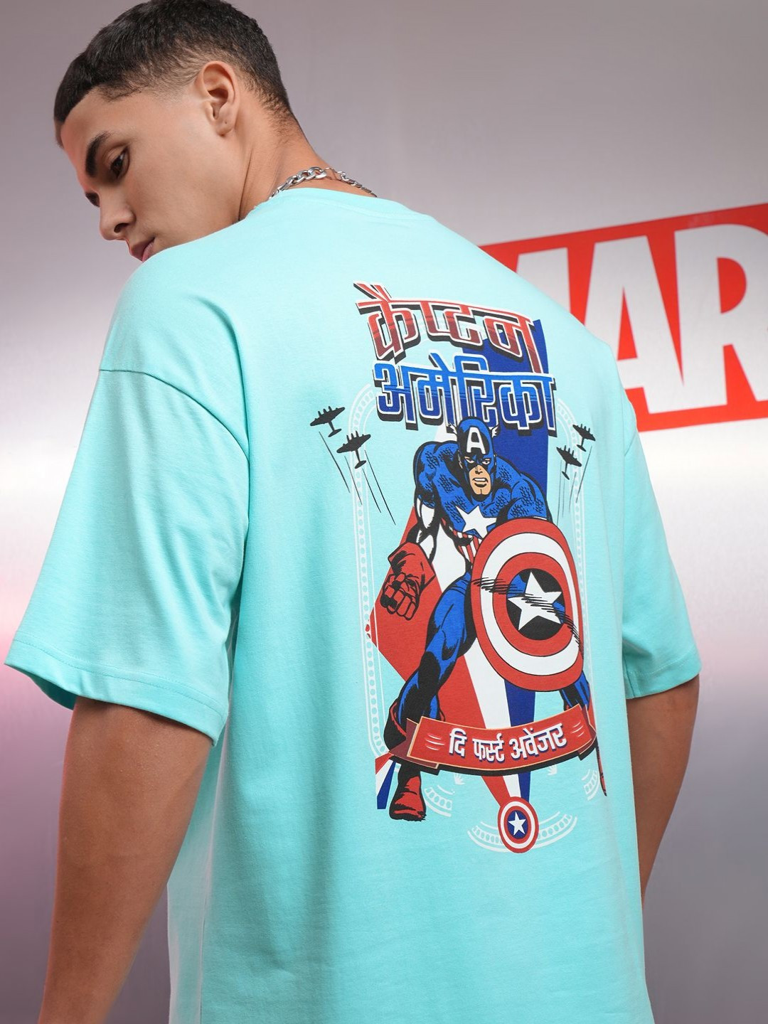 HIGHLANDER Men Captain America Printed Cotton Oversized Tshirt