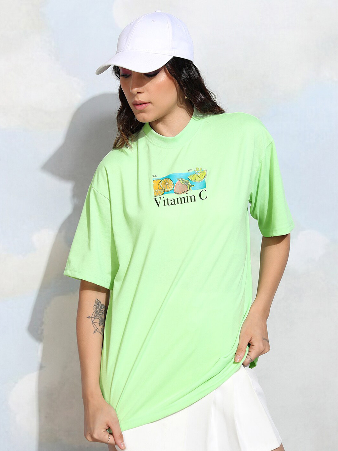Lime Green Oversized Typography Graphic Round Neck T-shirt