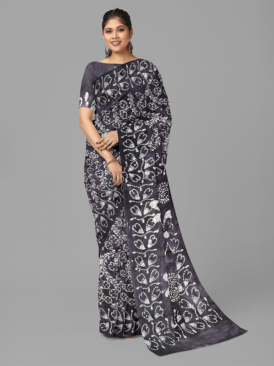 The Chennai Silks Batik Printed Pure Cotton Sungudi Saree