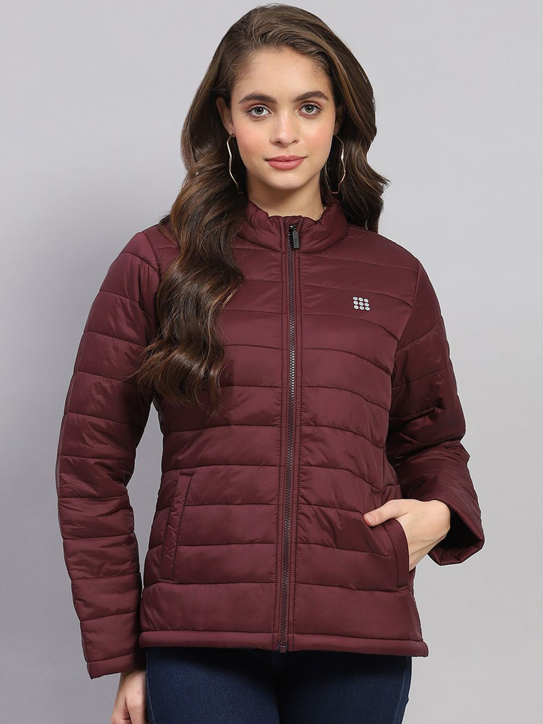 rock.it Women Mock Collar Solid Nylon Casual Padded Jacket