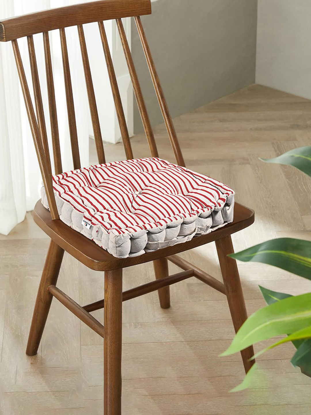 Kuber Industries Maroon & White Cotton Striped Chair Pads