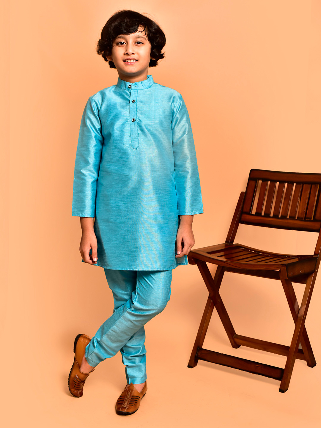 PRINTCULTR Boys Band Collar Neck Three-Quarter Sleeves Kurta & Churidar