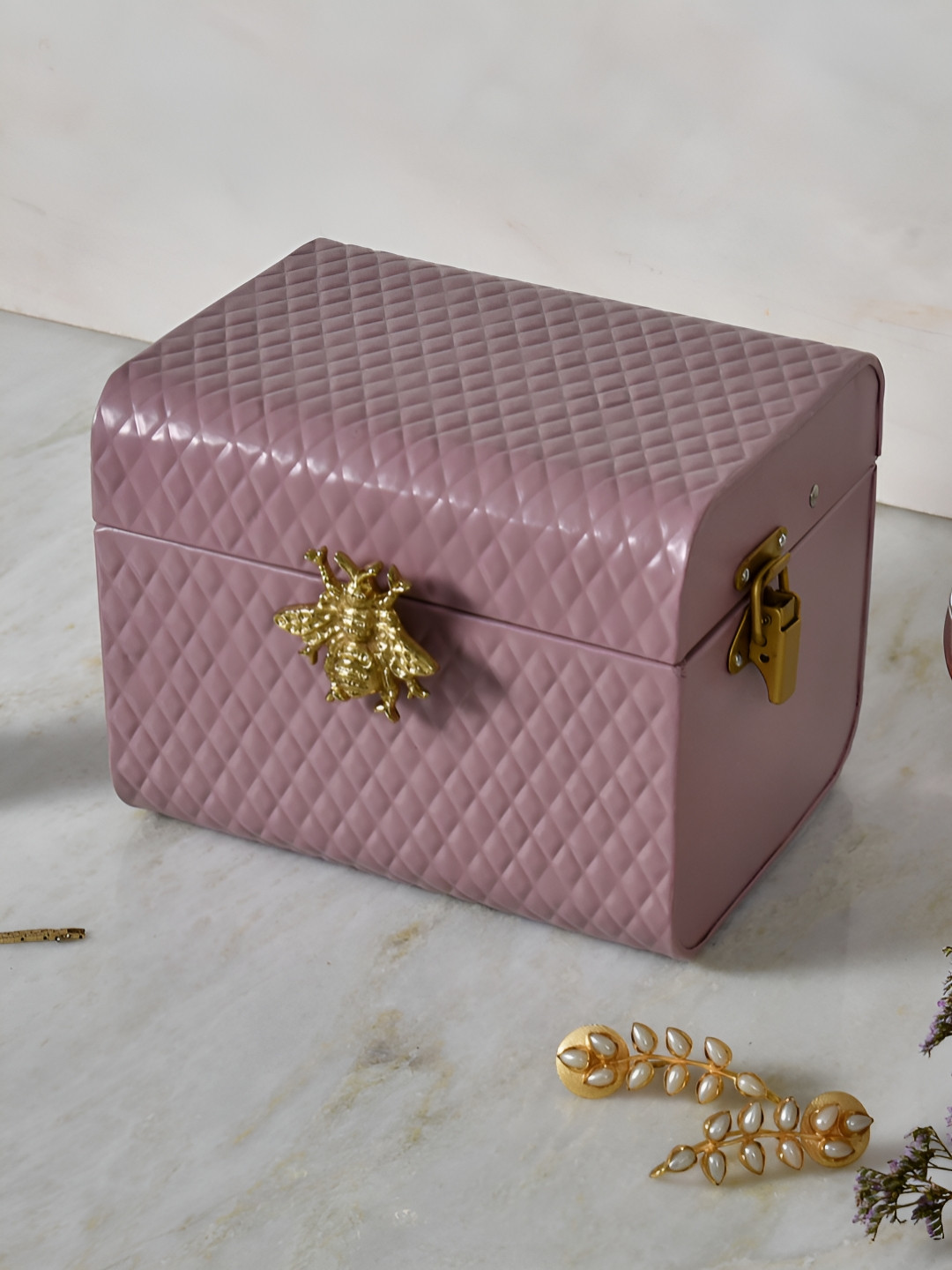 Living With Elan The Royal Hive Mauve Textured Metal Mini Trunk Box Organisers